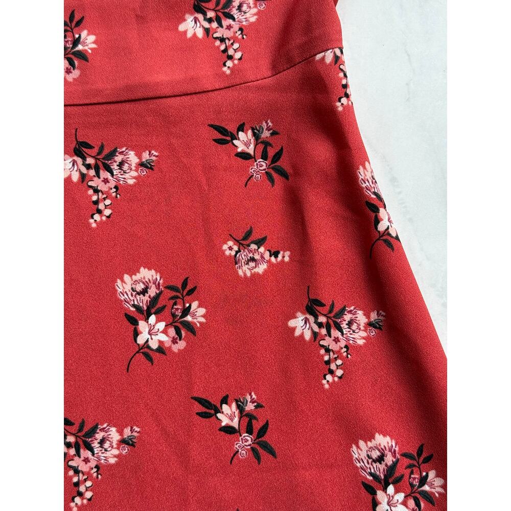 LOFT Womens 10P Petite Red Floral Fit Flare Dress Long Sleeve Career Casual - Picture 7 of 9